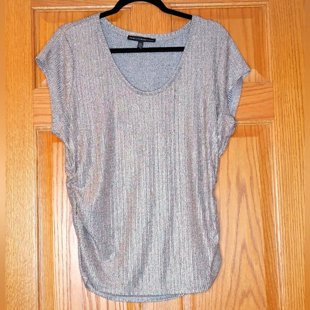 WHBM Metallic Copper Scoop Neck Cap Sleeve Ruched Sides Festive Top Sz XL